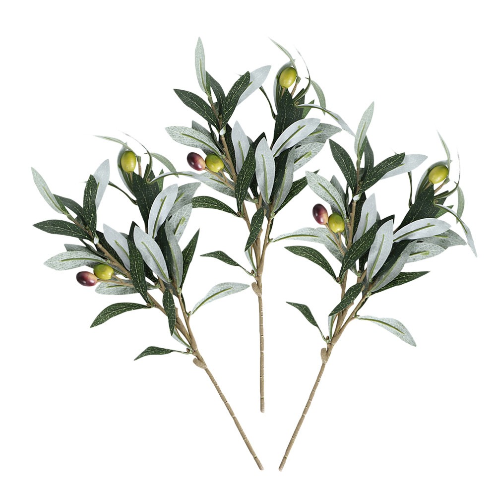 3 Pcs Artificial Olive Branches Faux Greenery Plastic Plant Accessory for Home