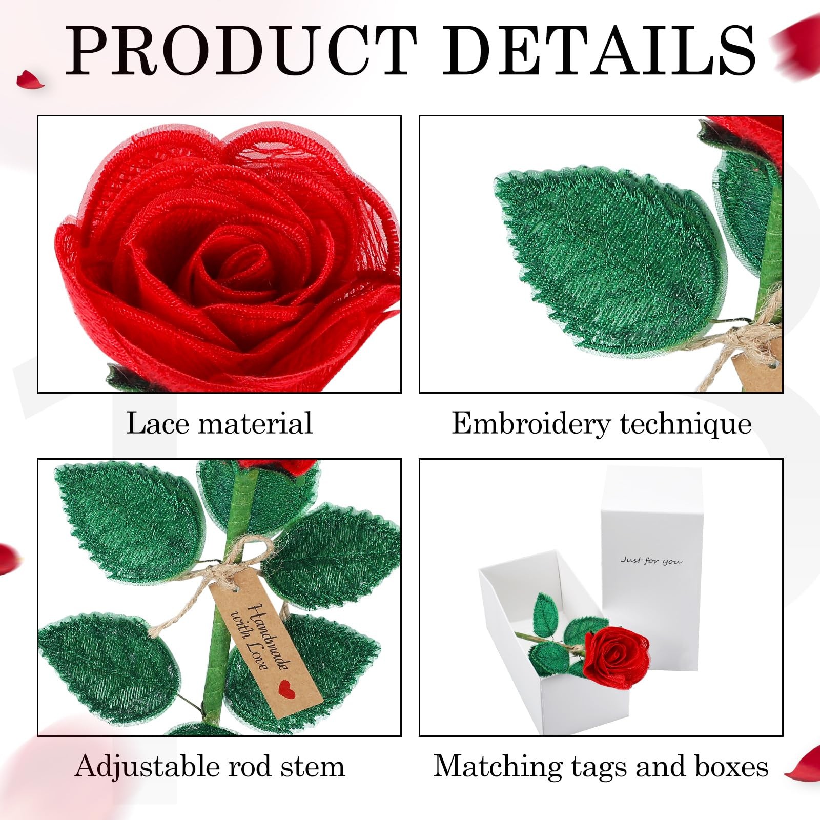 Red Handmade Lace Flower 13 Year Anniversary Flower for Her 11.81 Inches Lace…