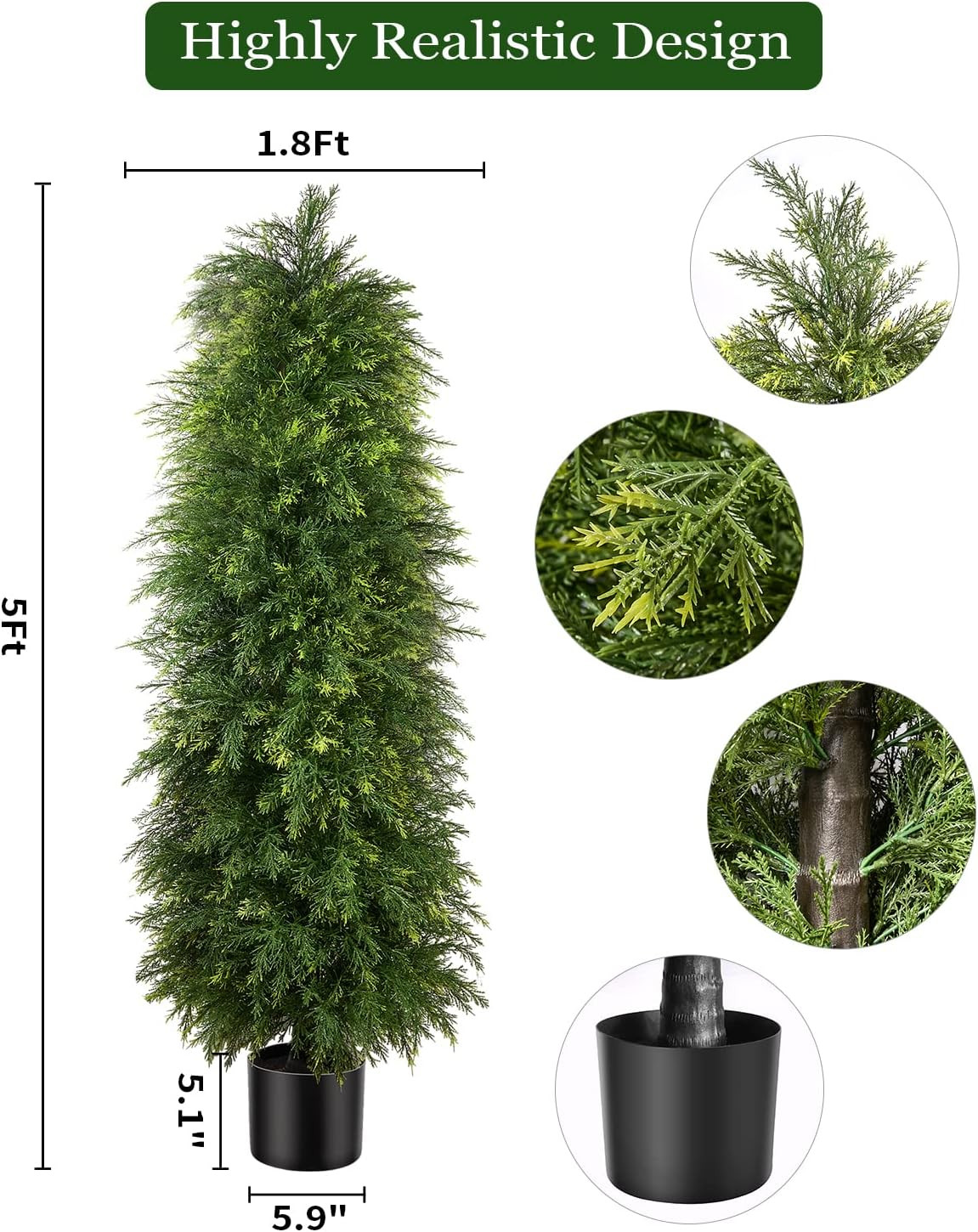 5Ft Artificial Cedar Topiary Trees – 2 Pack for Indoor/Outdoor Décor
