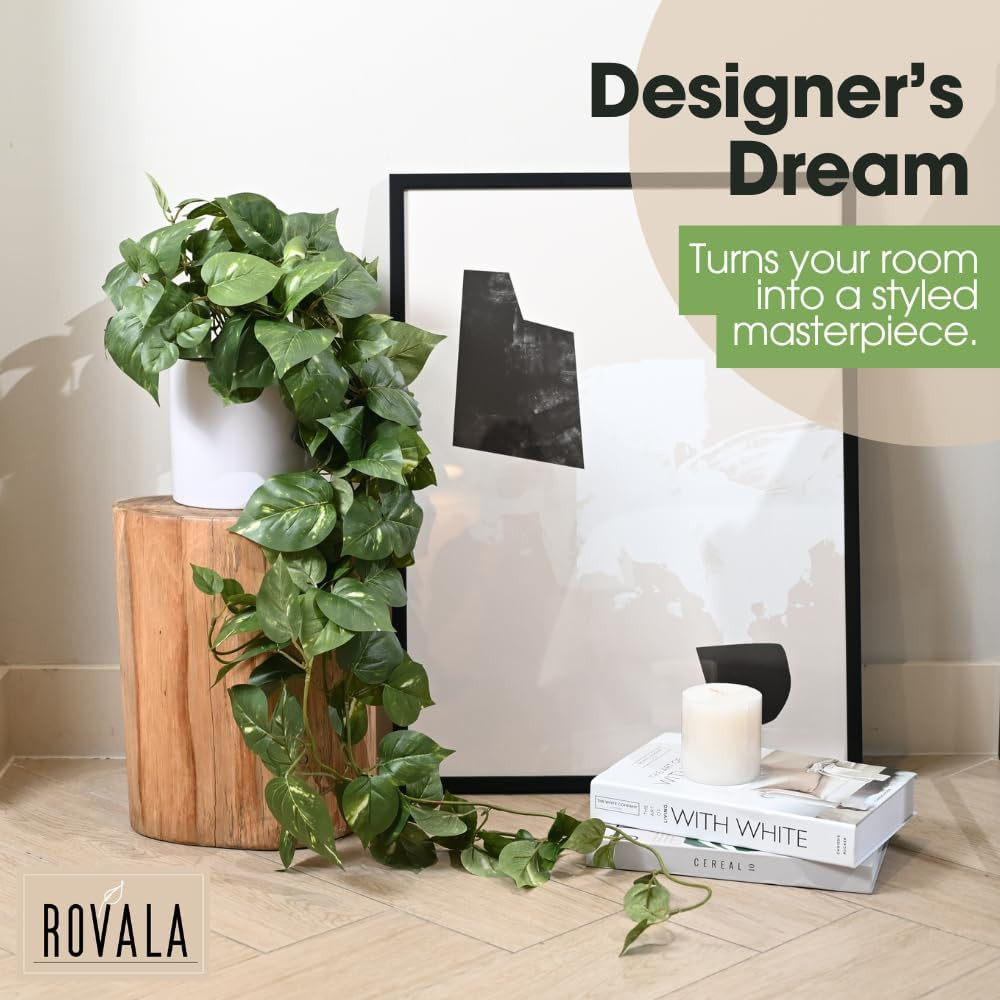 ROVALA Silk Plants for Home Decor Indoor in Pot Realistic Artificial Plants Hang