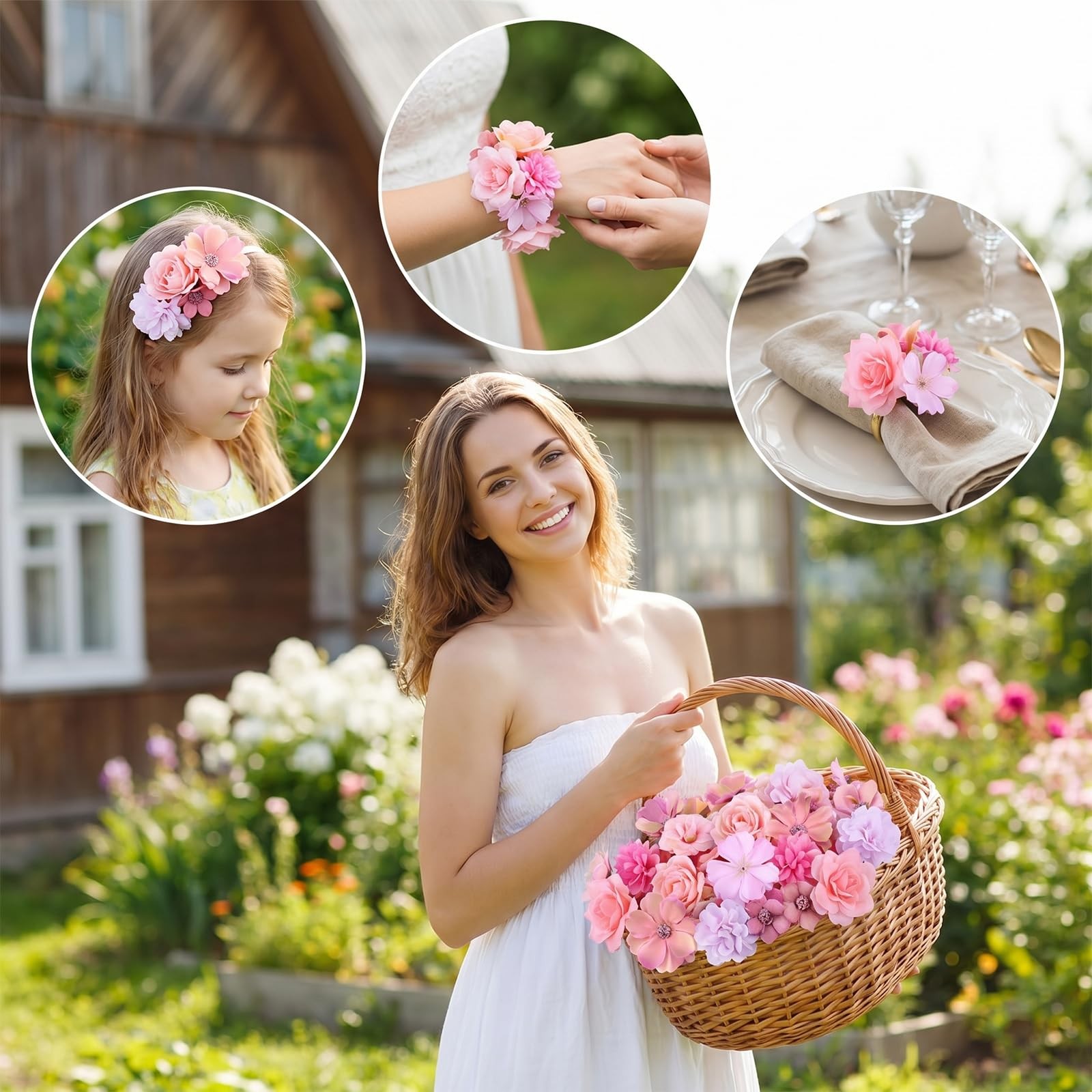50 Pcs Mini Silk Faux Flower Heads, Small Pink Artificial Flowers, Fake Rose …