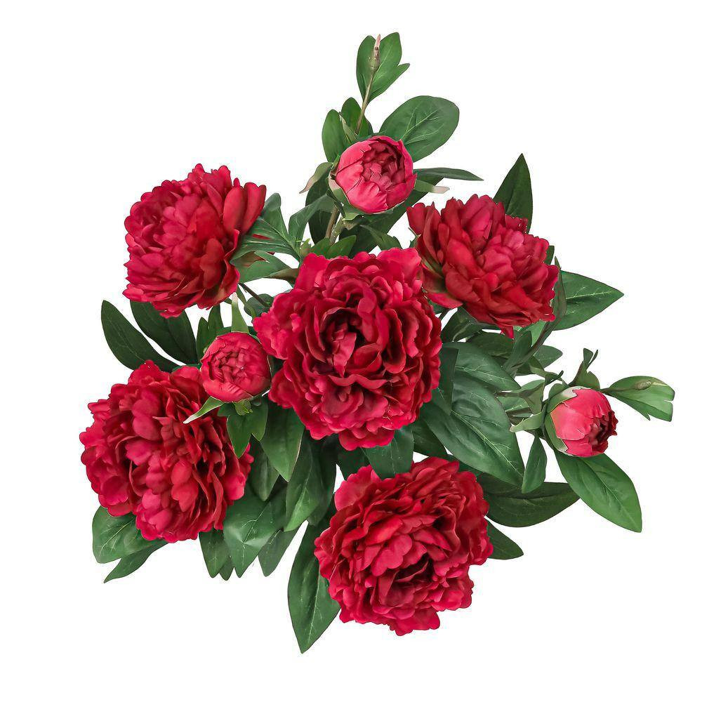 22 In. Deluxe Red Artificial Peony Plant Flower Stem Bush Bouquet