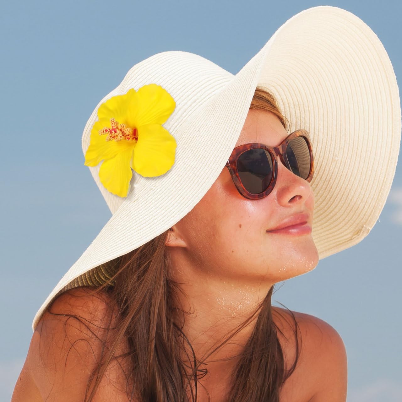 20 Pcs Yellow Artificial Hibiscus Flowers, Fake Hawaiian Flowers for Luau Par…