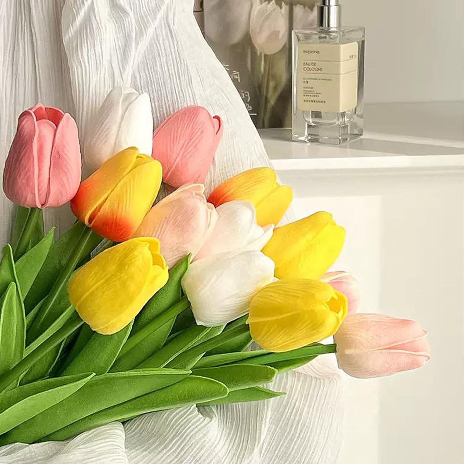15PCS Artificial Tulips Flowers,Real Touch 14″ Silk Fake Tulips,Bulk Fake Flo…