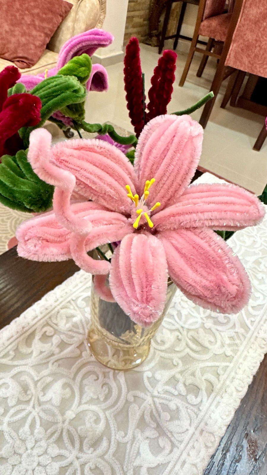Handmade Pipe Cleaner Lily Flower Forever Gift for Her Mom Birthday Home Decor