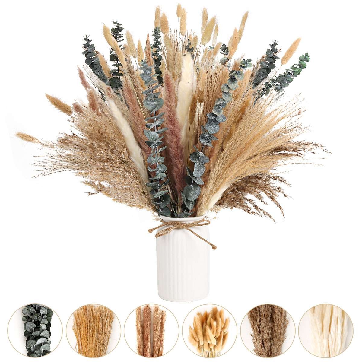 110 PCS Set Dried Pampas Grass Bunny Tails Dried Flowers Boho Flowers Home Decor