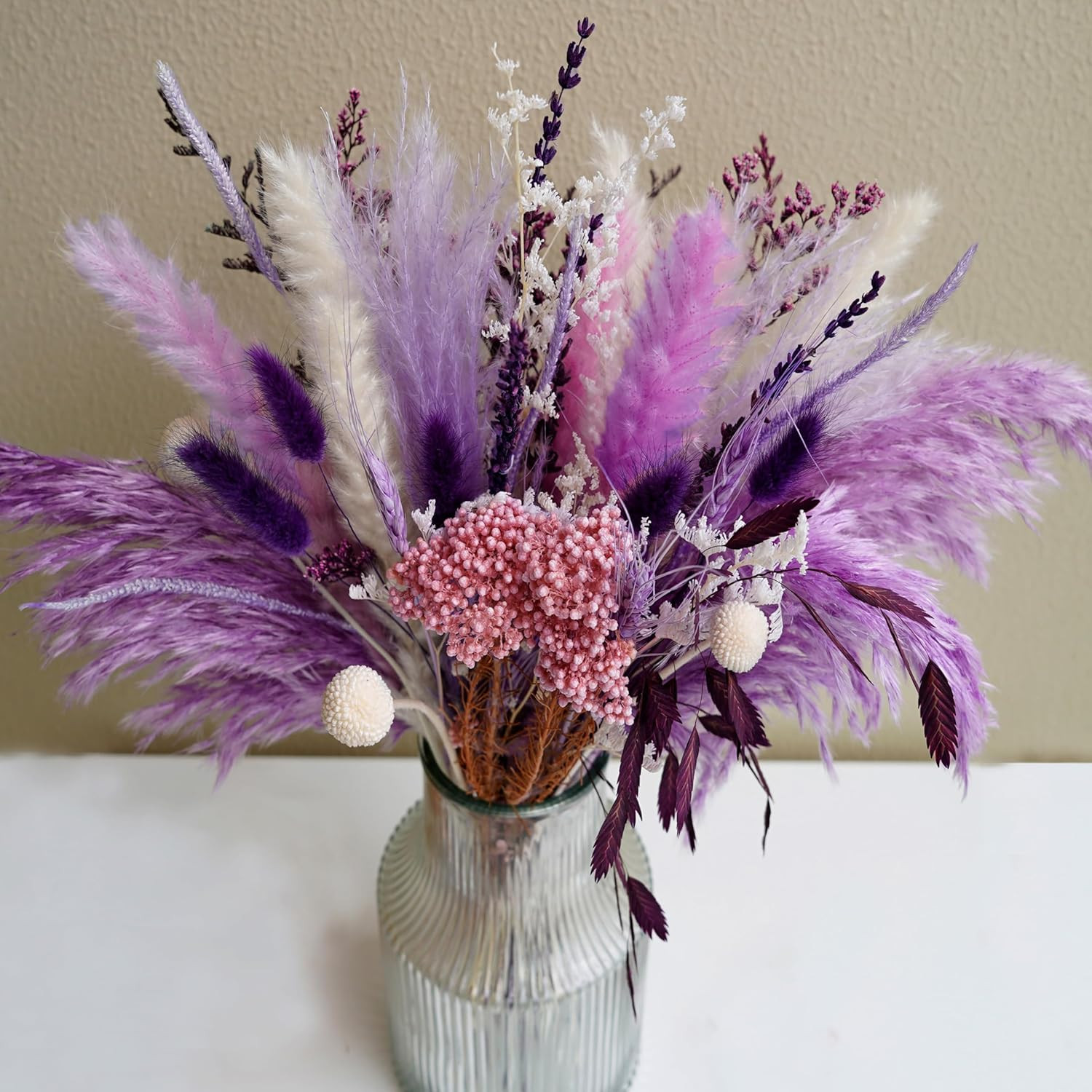 Natural Dried Pampas Prairie Bouquet, 17 “Natural Dried Bouquet, Purple Pampas a