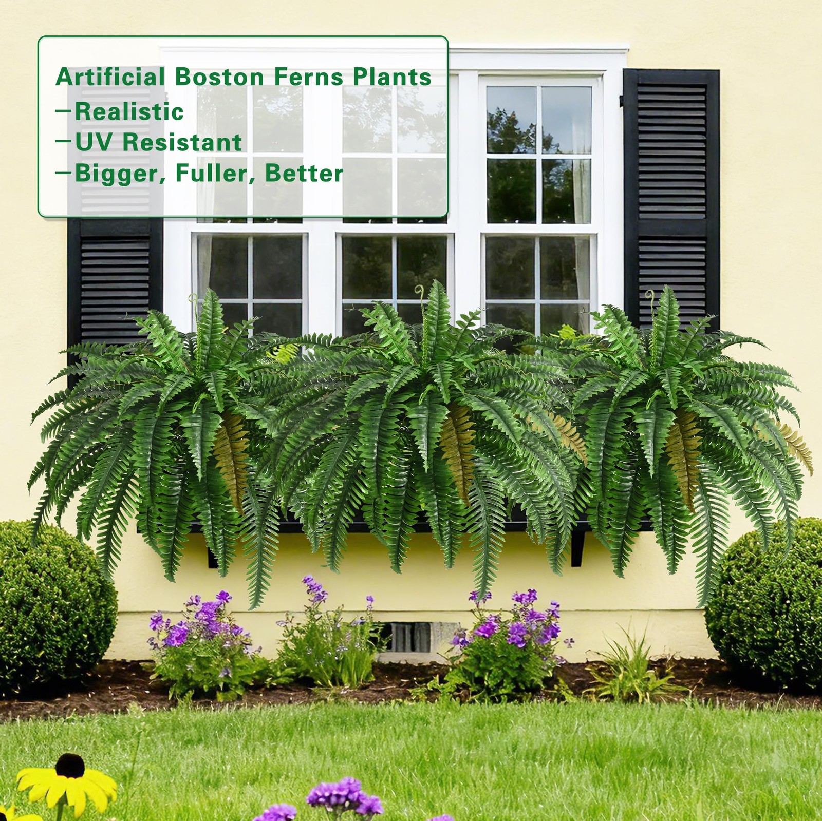 4PCS 45in Fake Ferns- Outdoor Faux Plants, Large UV Resistant Artificial Fern…
