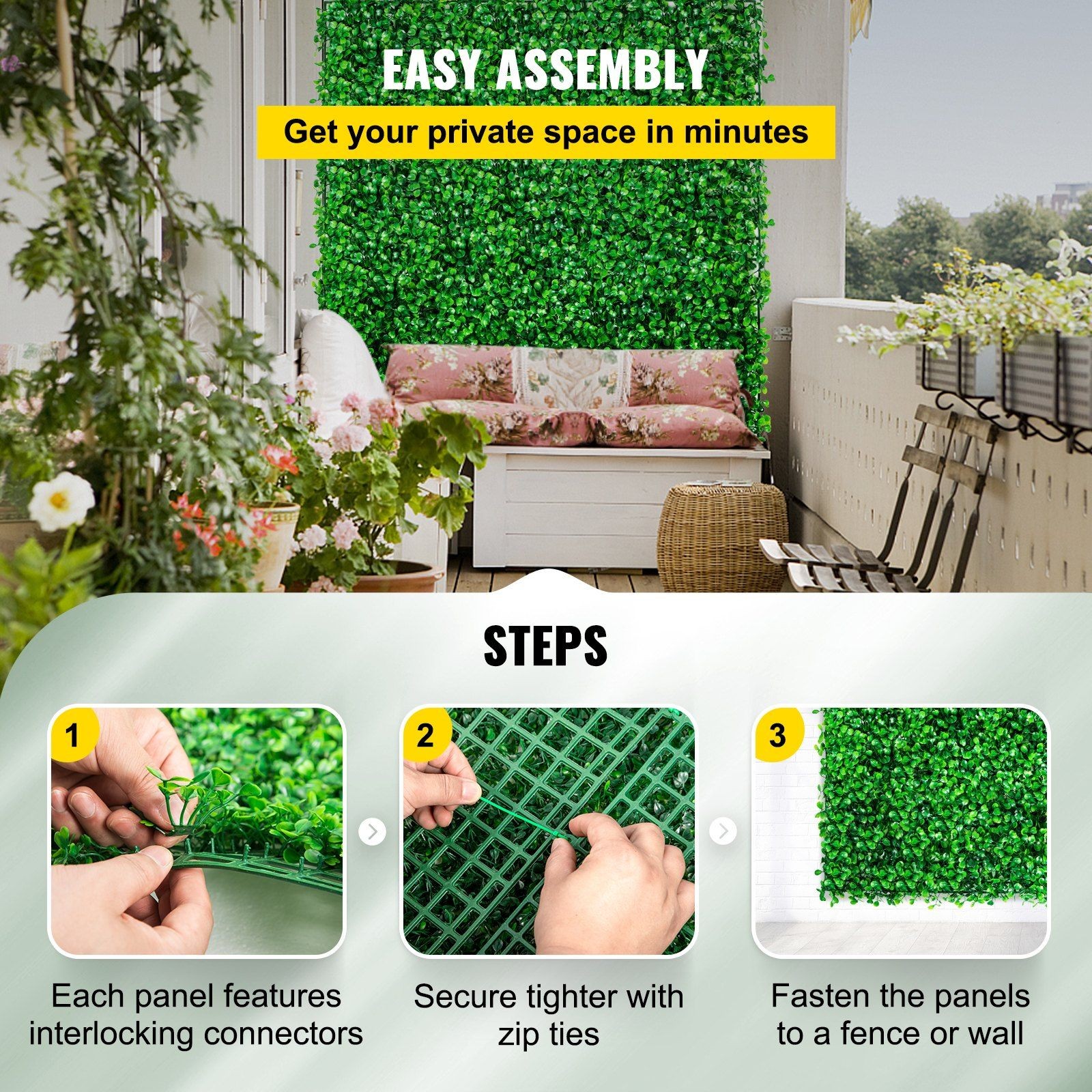 Fake Green Boxwood Panel 6 Pack 20x20in Thick PE Garden Privacy Wall