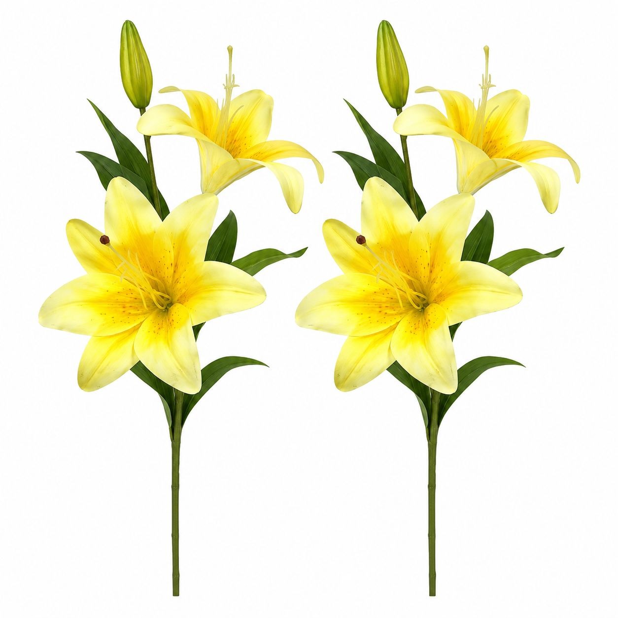 Real Touch Yellow Lily Stems Set of 2, Artificial Lily Flowers, Faux Floral Stem