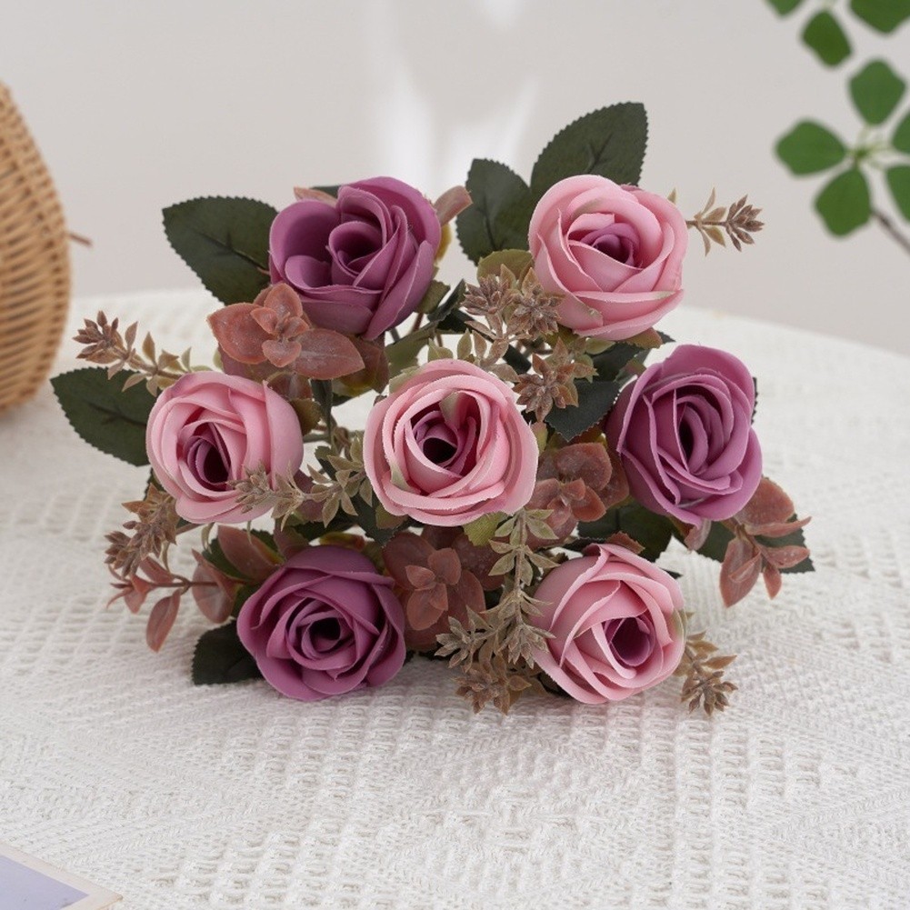 Silk Rose Bouquet Artificial European Style for Bedroom Living Room Decor