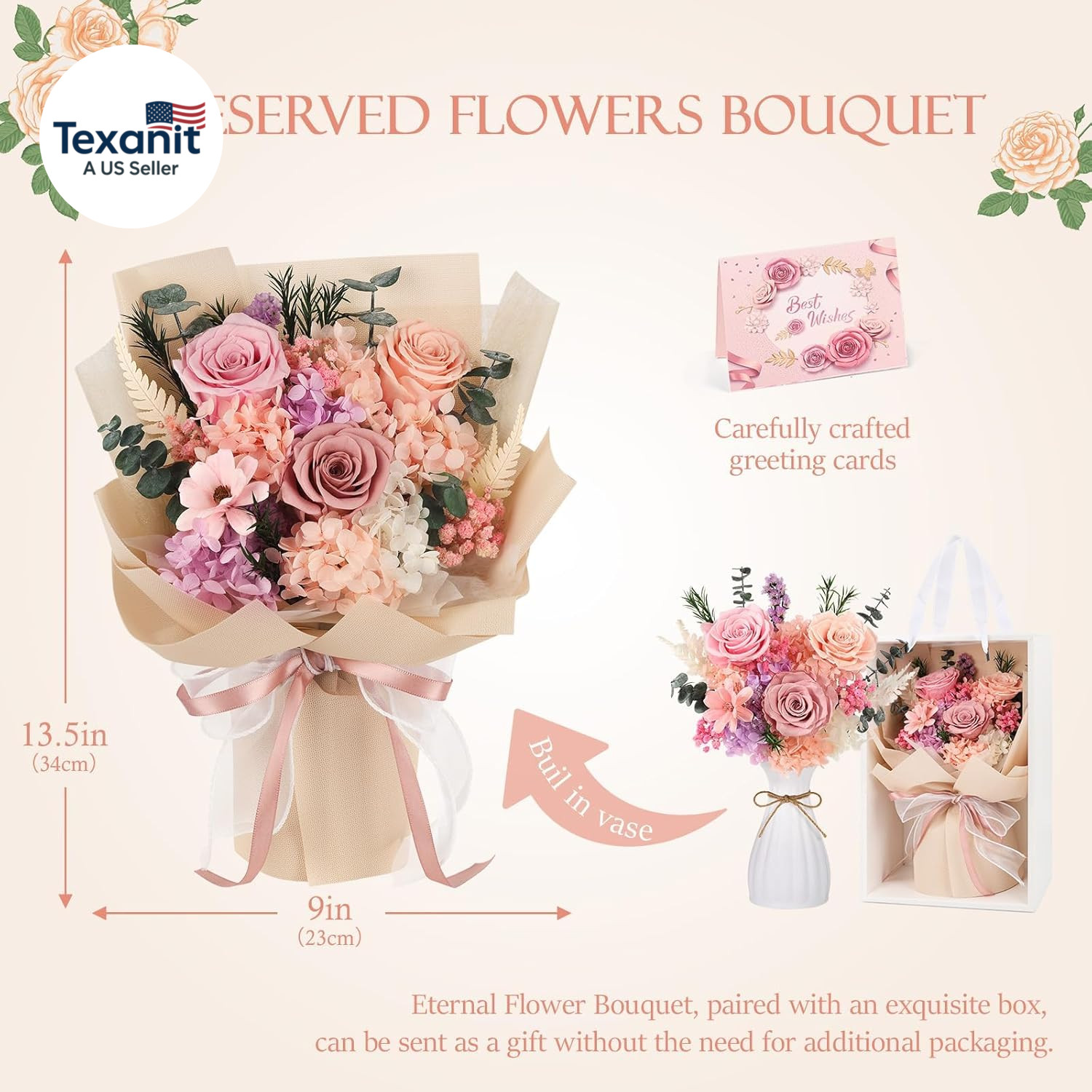 Flowers for Delivery Prime Preserved Flowers Bouquet That Last 3-5 Years Real Fo