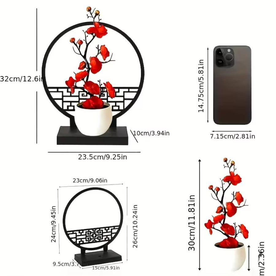 3 Colors Artificial Plum Blossom Bonsai with Screen Base