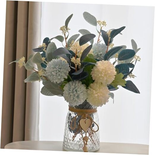 Vases Artificial Flowers Hydrangea, Artificial Fake Plant Eucalyptus Clear