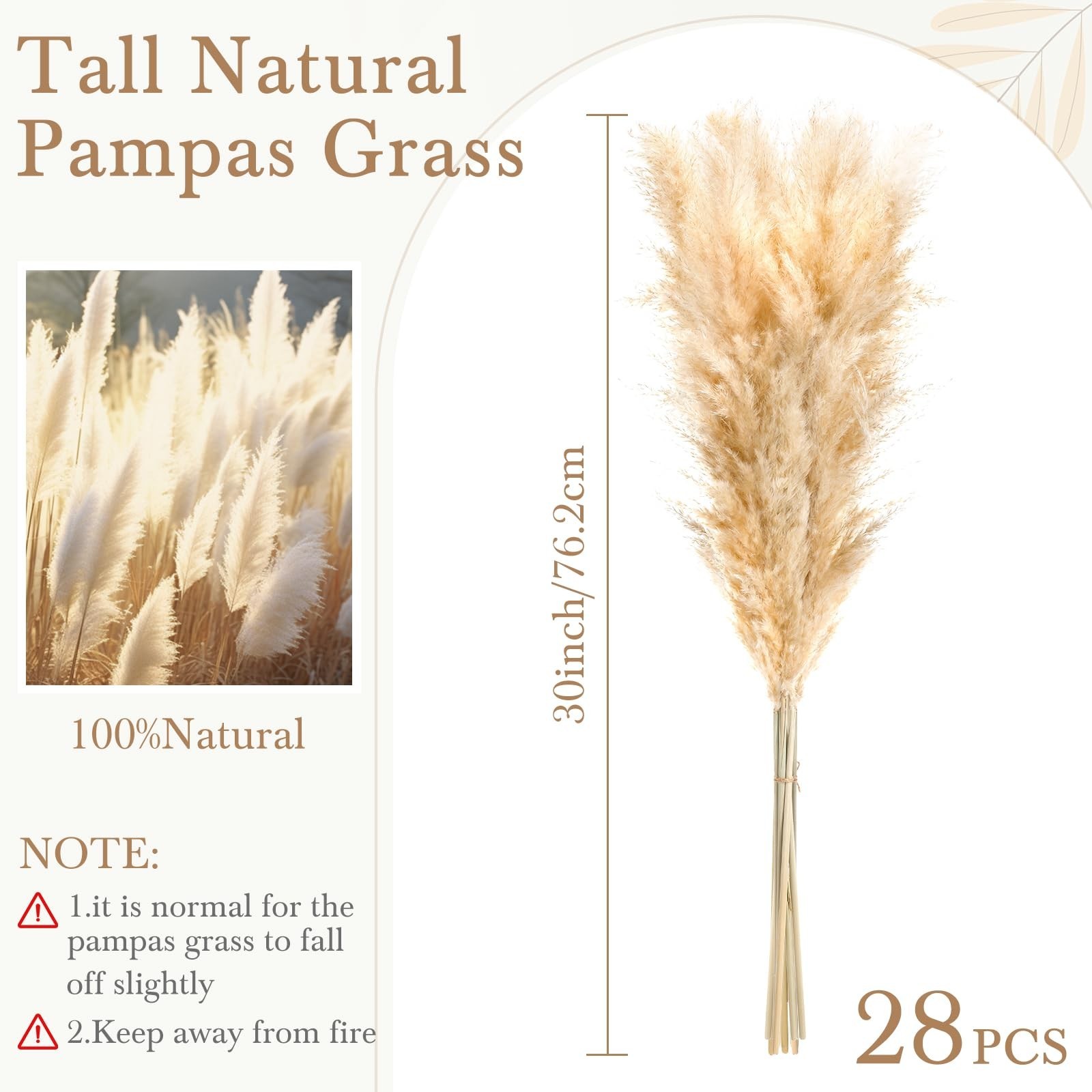 28 Pcs 30 Inch Fluffy Tall Pampas Grass Decor Bulk, Natural Dried Pampas Gras…