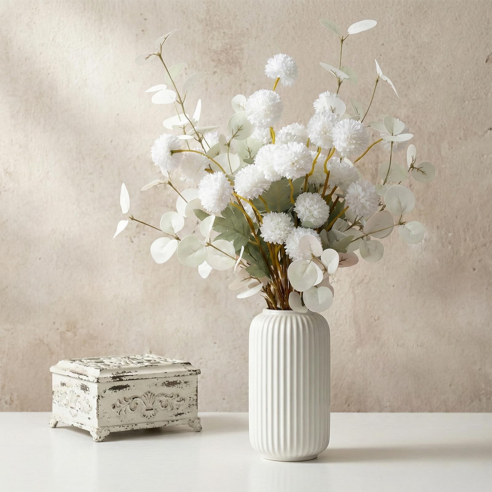 20Pcs Faux Flowers for Vase, White Kiku Artificial Flower Arrangements, Long …