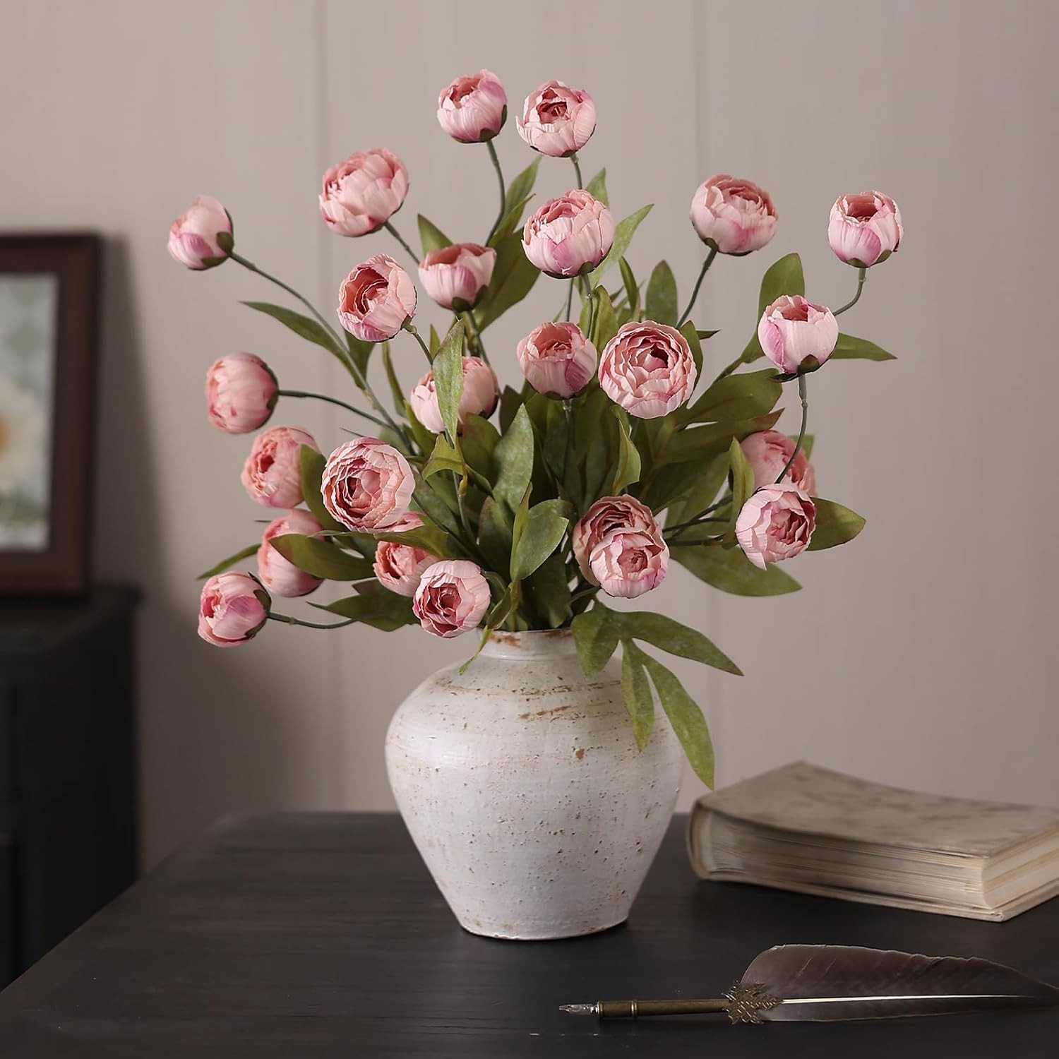 6 Pcs Faux Silk Peony Artificial Flowers for Vase -27″, Bulk Fake Peonies Branch