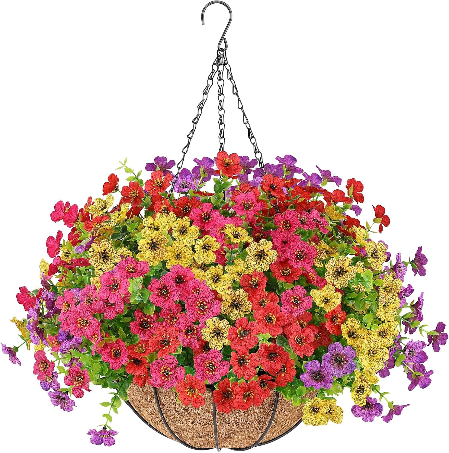 Artificial Flowers Hanging Plants in Basket,Artificial Hanging Flowers for Outdo
