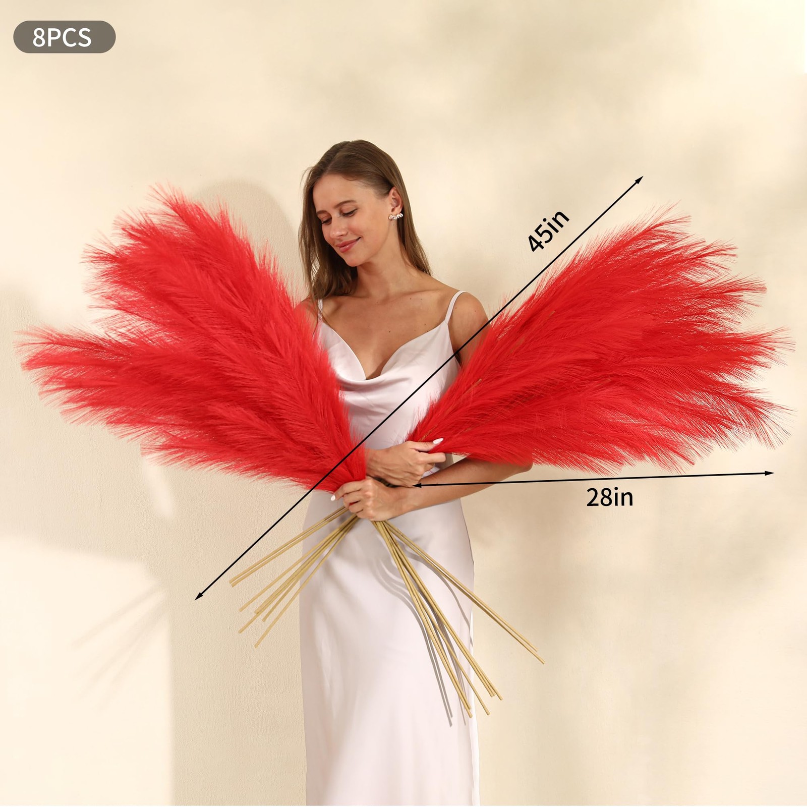 Red Pampas Grass Decor – 45-Inch Set of 8 | Artificial Large Pampas Grass Sof…