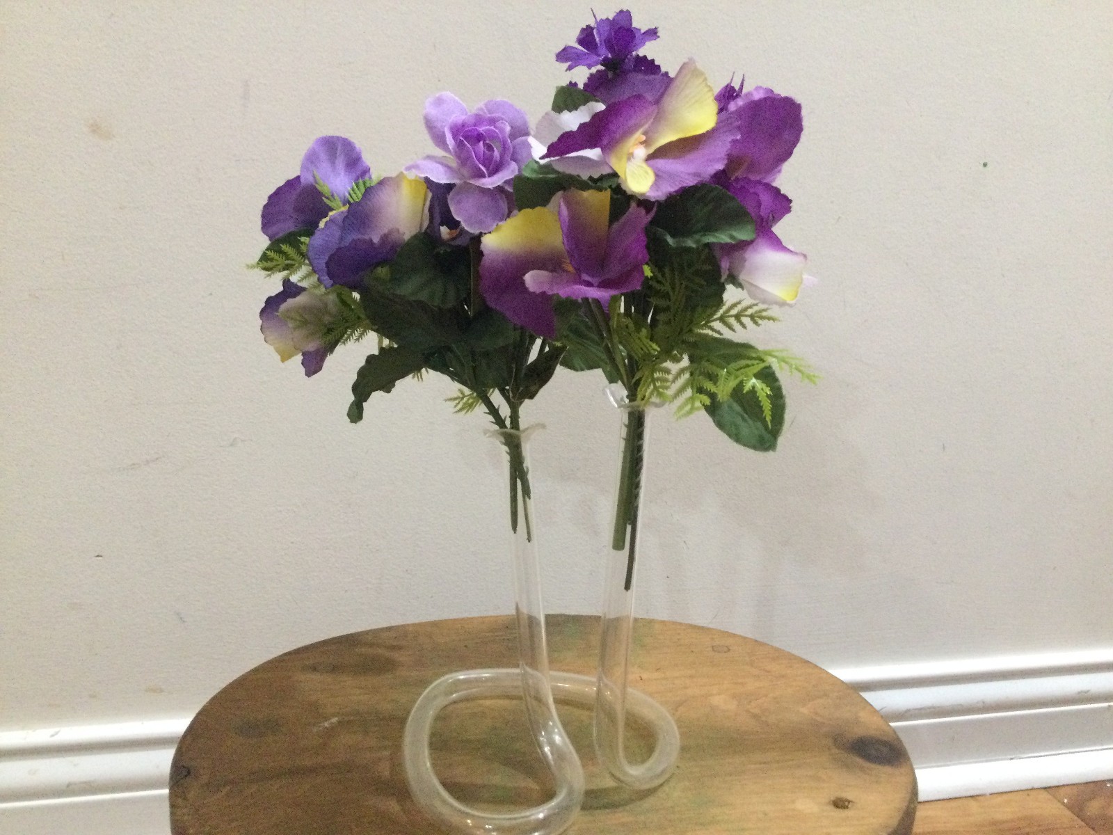 art. pansy arrangemen Double Tube Bud Clear Art HandBlown Glass Propagation Vase