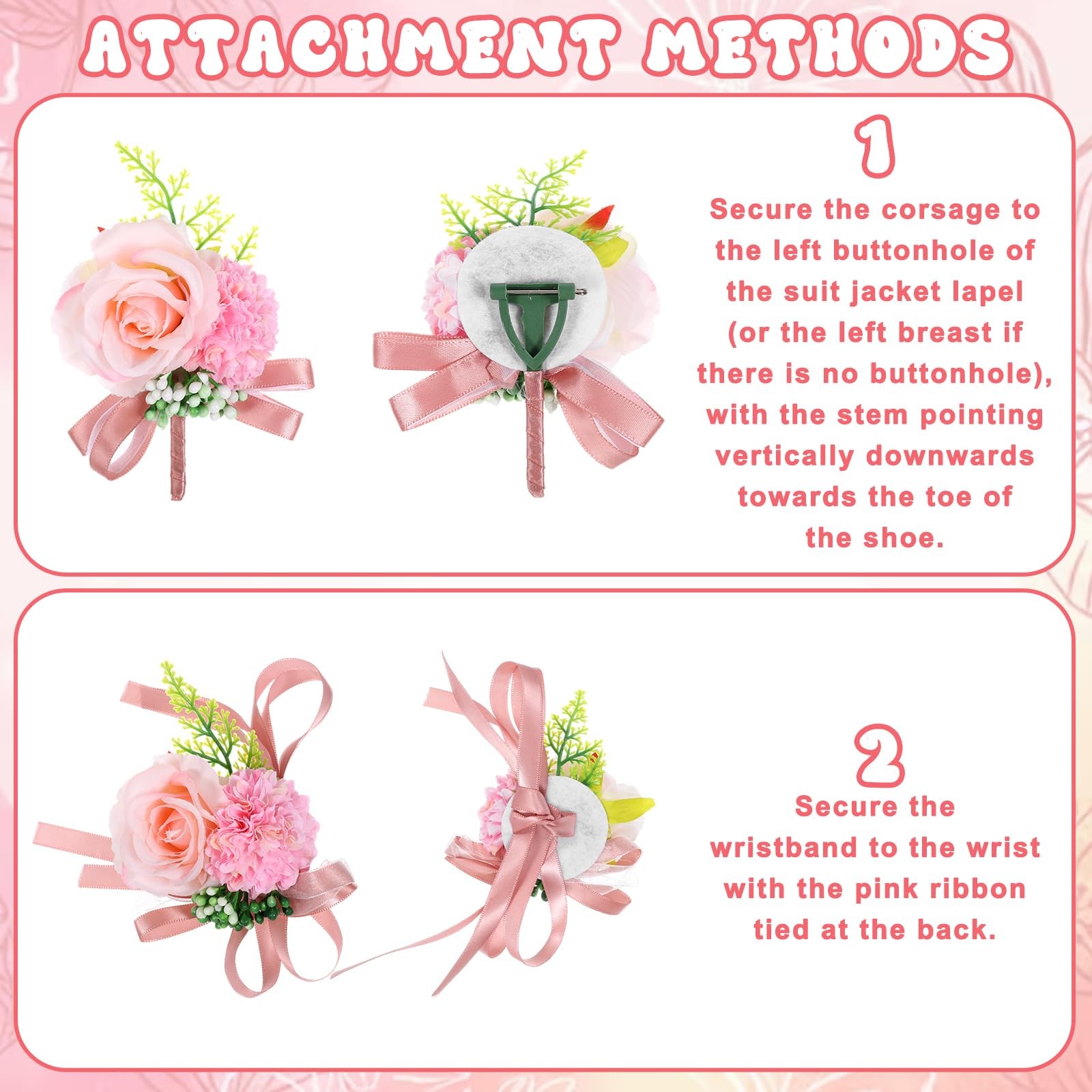 2 PCS Pink Corsage Boutonniere Set Artificial Wristlet Wedding Christmas Decor