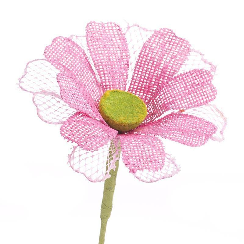 Large and Vivid Pink Natural Burlap Daisy