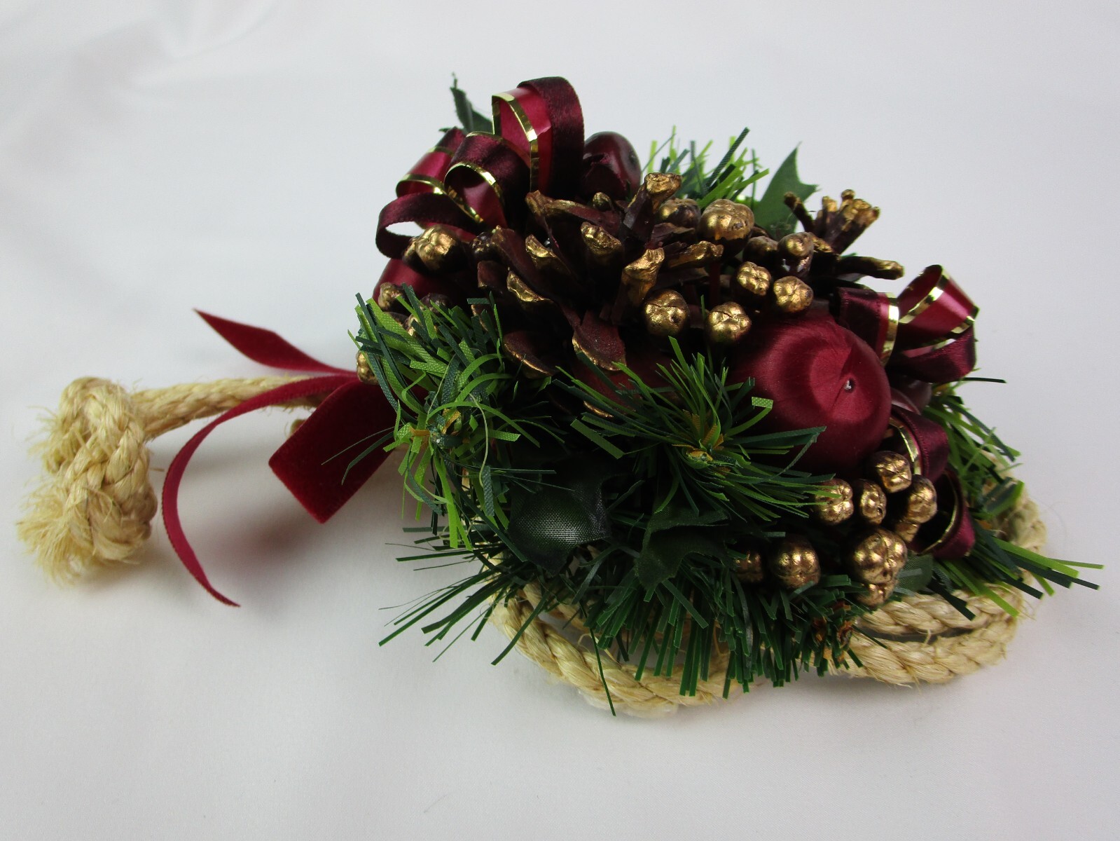 Decorative Christmas Pine Wall Swag Small Burgundy 9″