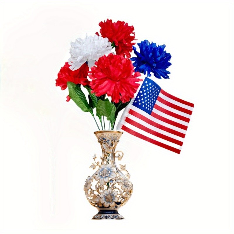 4Pcs Patriotic Artificial Flowers w/American Flag 4th of July Veterans Day Decor