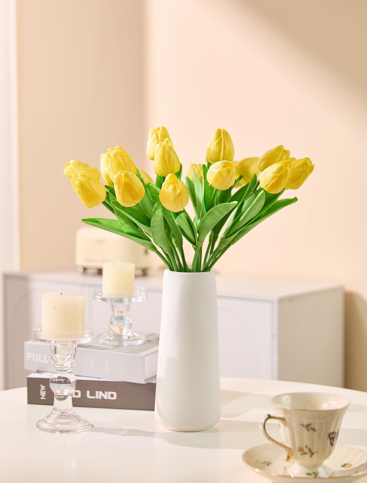 30 PCS Yellow Tulips Artificial Flowers Real Touch 13 Inch Silk Bouquet Decor