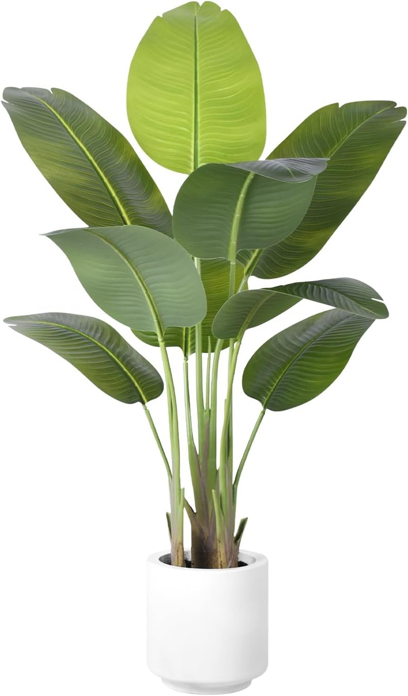 4Ft Artificial Bird of Paradise Plant with 9 Silk Leaves for Home Decor