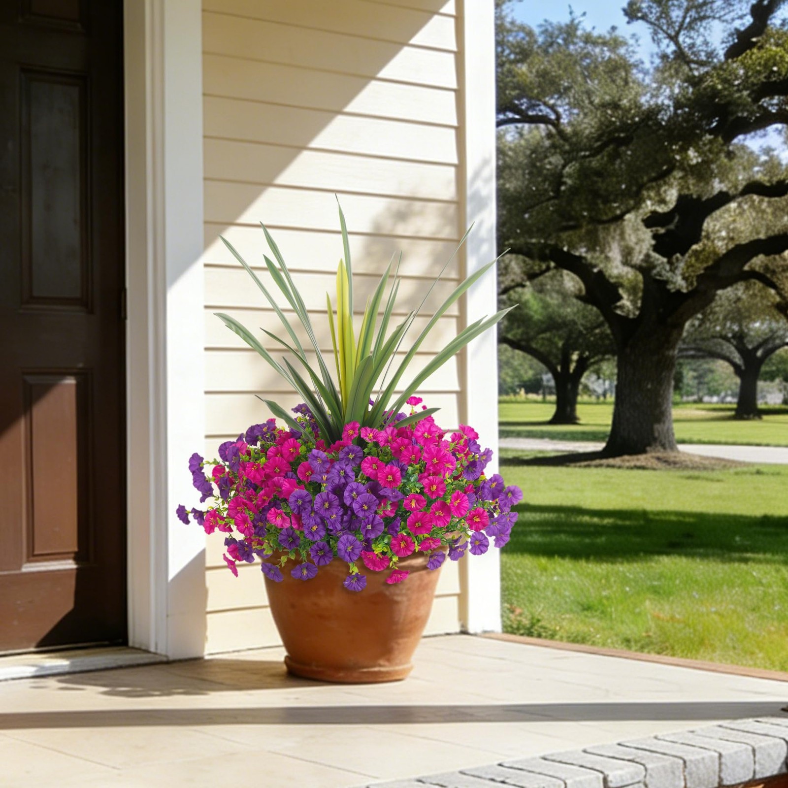 New Artificial Flowers for Outdoors Fake Plants Outside, 12 Bundles Silk Morning