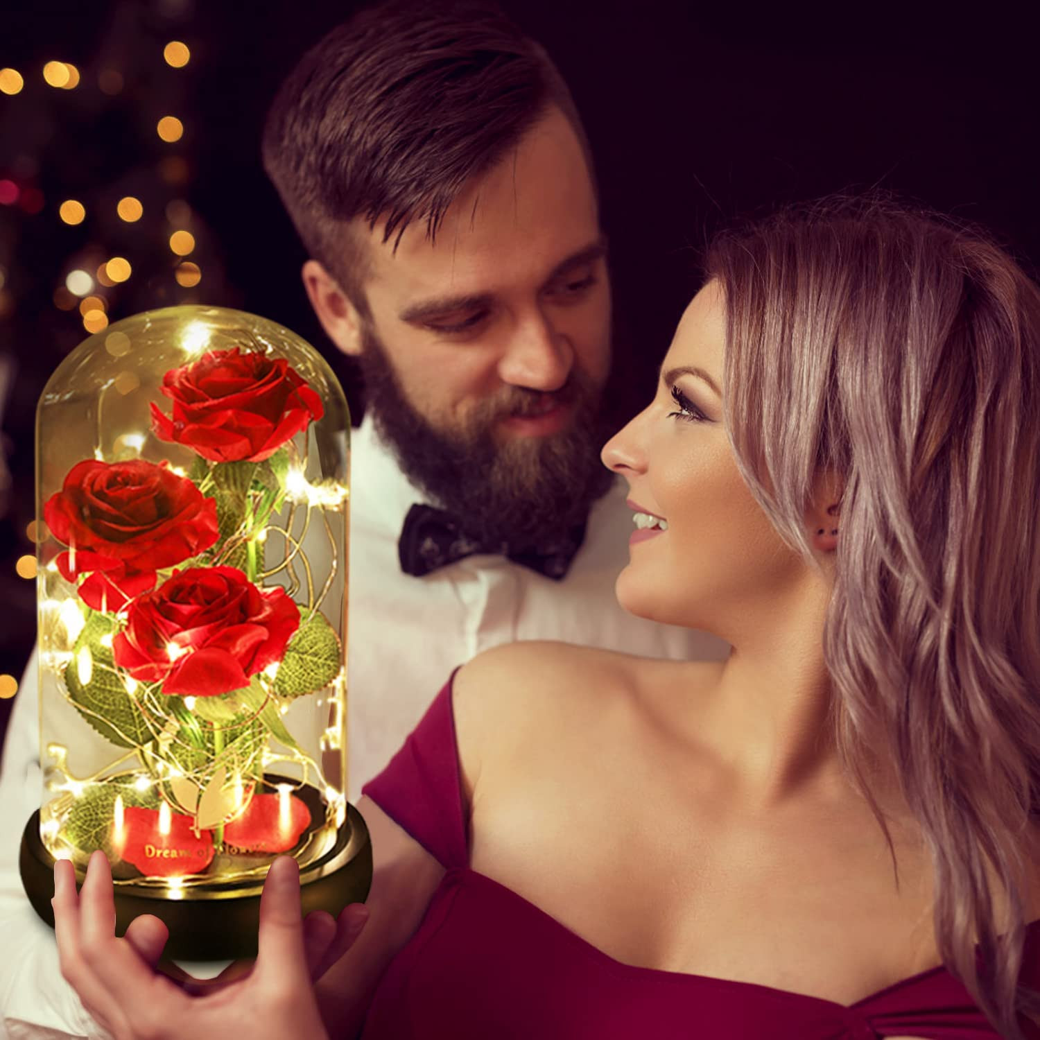 Valentines Day Gifts for Her,Beauty and the Beast Rose in Glass Dome,Anniversary