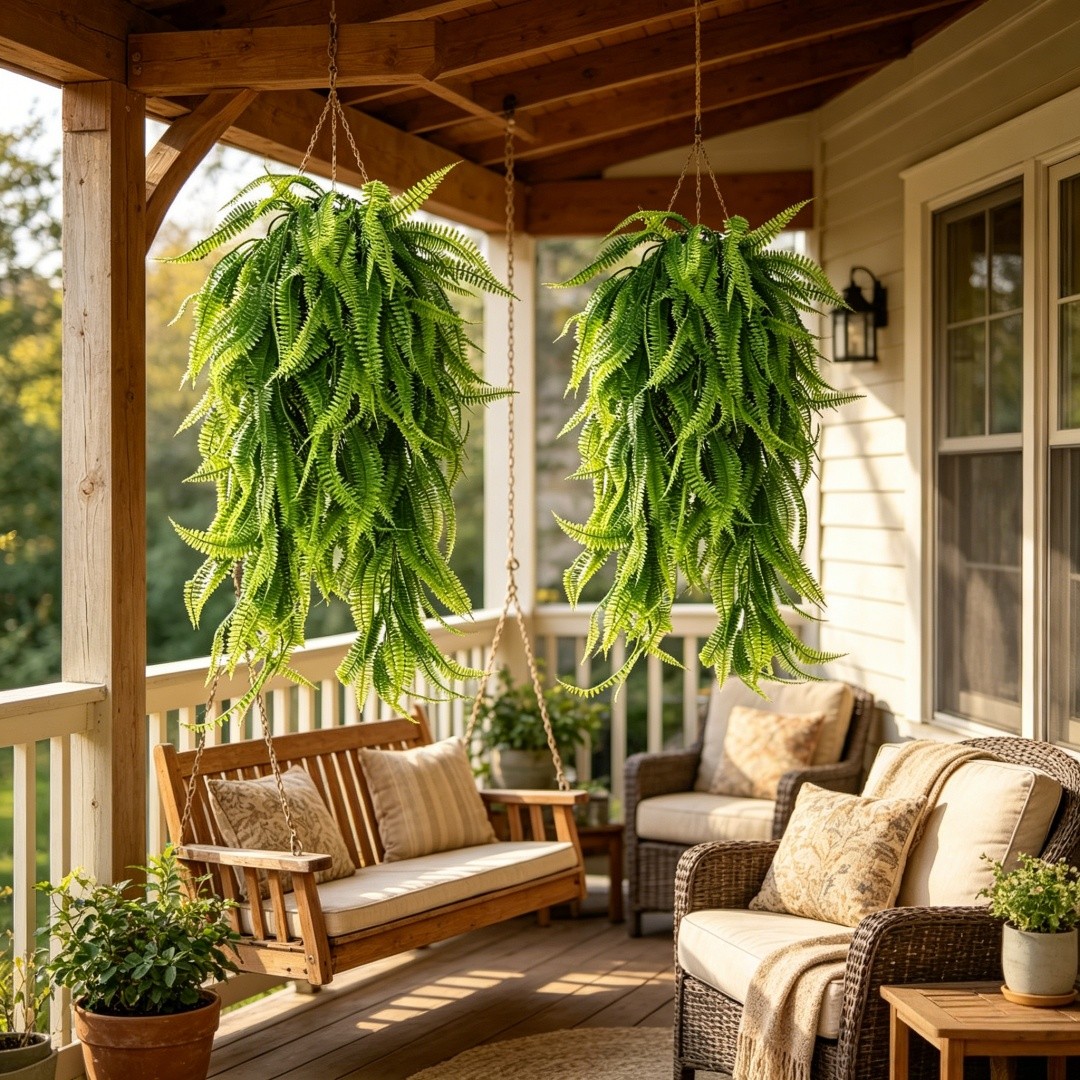 2Pc Artificial Hanging Plant Flower Fake Fern Garland Outdoor Home Wedding Decor