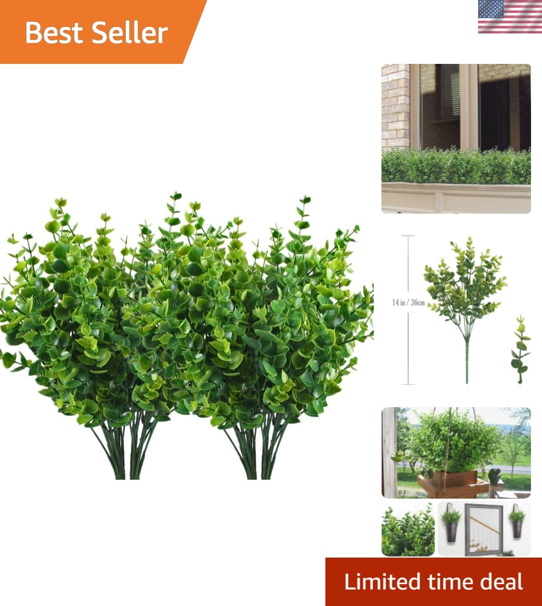 Artificial Shrubs Bushes, Plastic Eucalyptus Leaves Fake Green Plants Wedding…