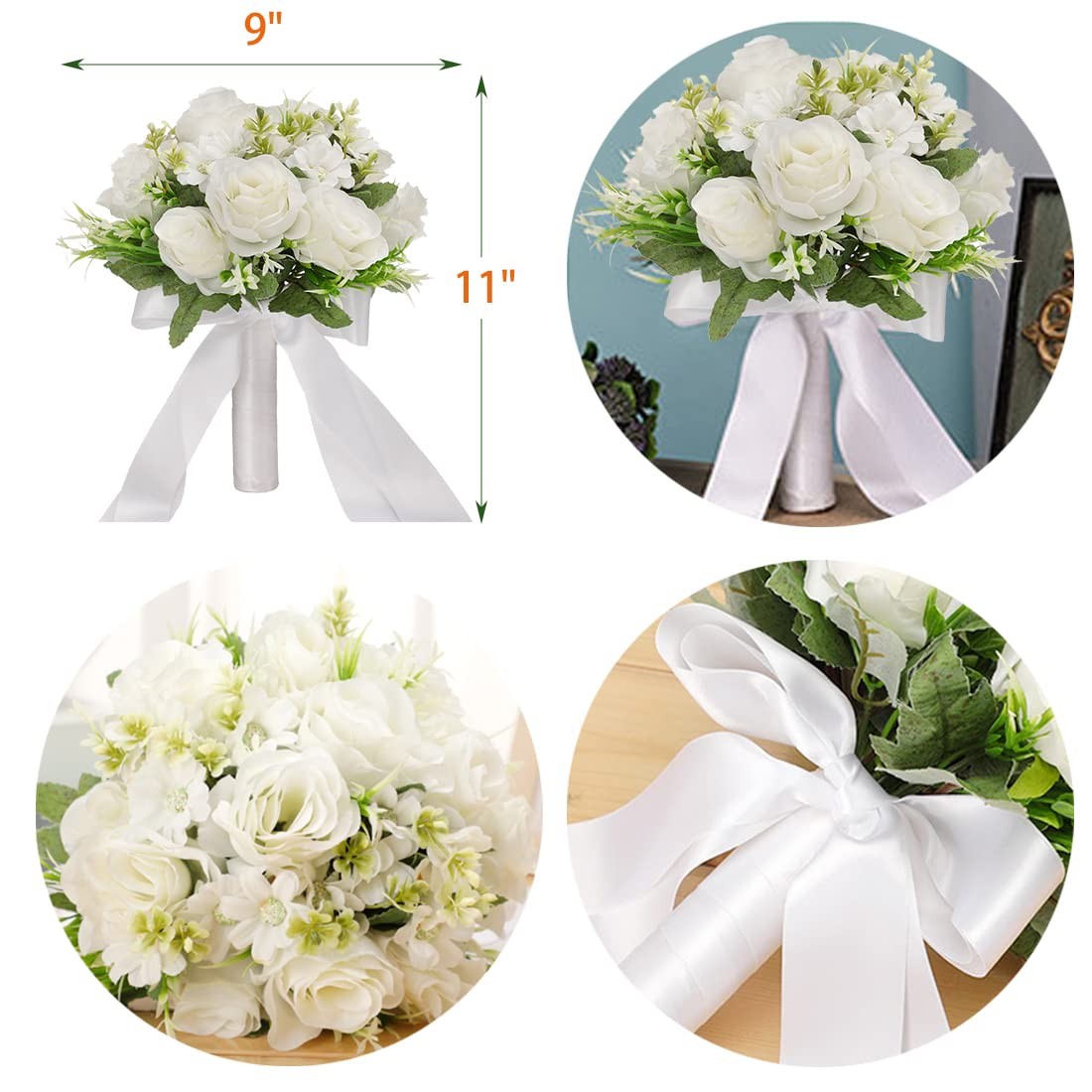 Wedding Bouquets for Bride Bridesmaid Bouquet Champagne White Artificial Rose…