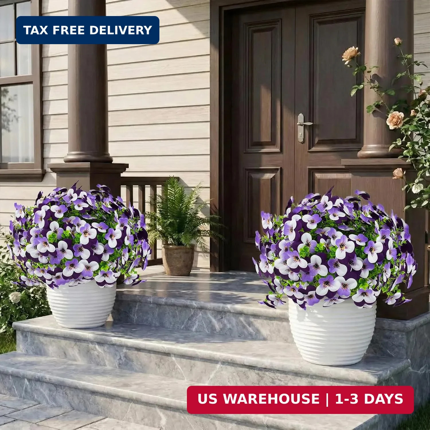 16 Pcs Artificial Pansy Flowers for Outdoors Purple Faux Silk Spring Flowers for