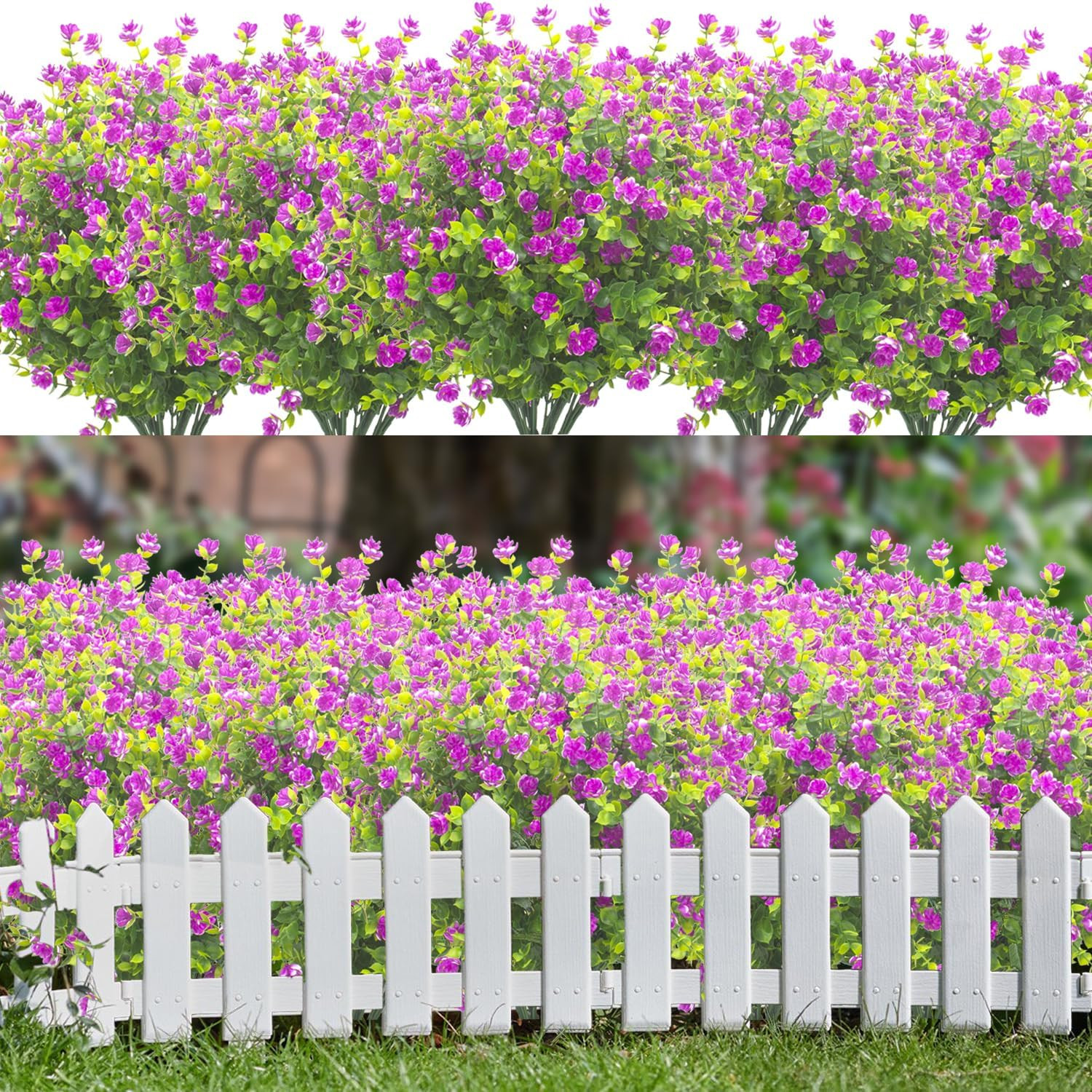 UV Resistant Purple Fake Flowers – 20 Bundles for Garden & Home Decor