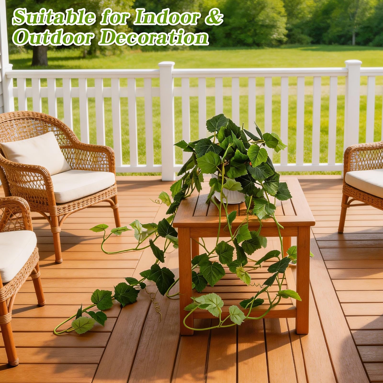 34in Fake Hanging Plants, Artificial Silk Ivy Vines with White Pots, Artifici…