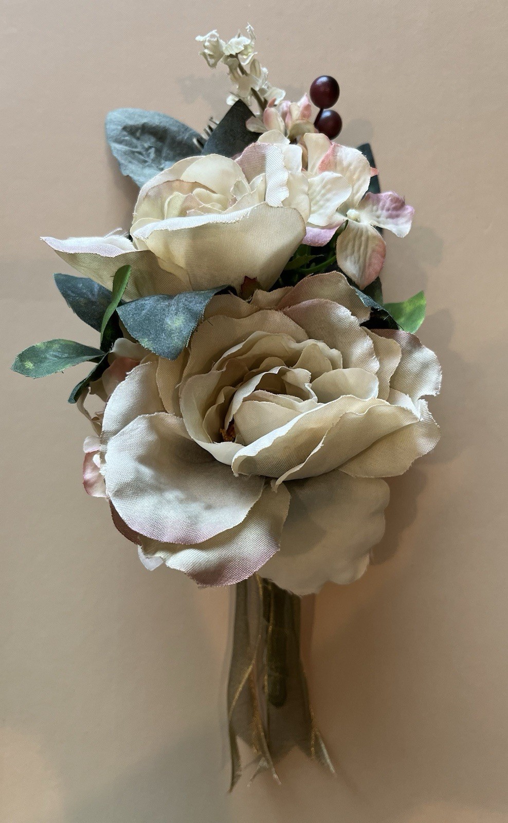 Decorative Flowers Set Of 4 Multicolored Ivory, Eggplant Purple, Deep Pink New