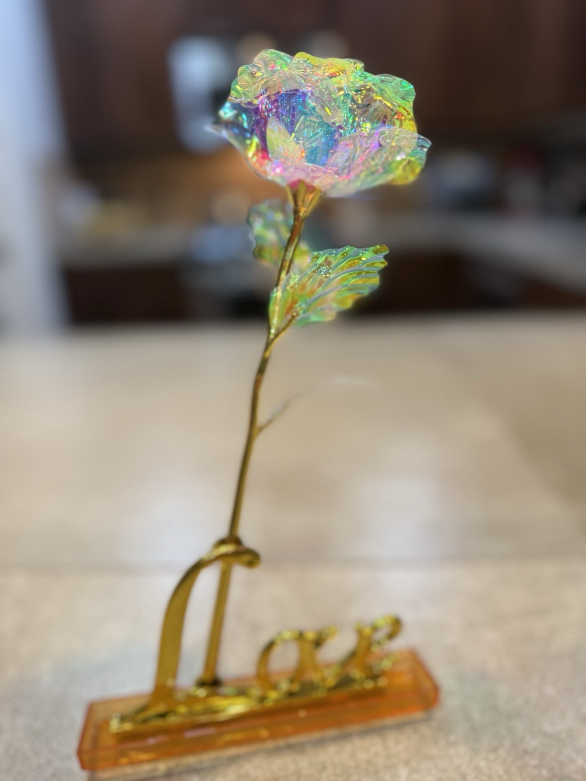 Galaxy Gold Rose with “Love” Stand – Holographic 24K Foil Rose Gift