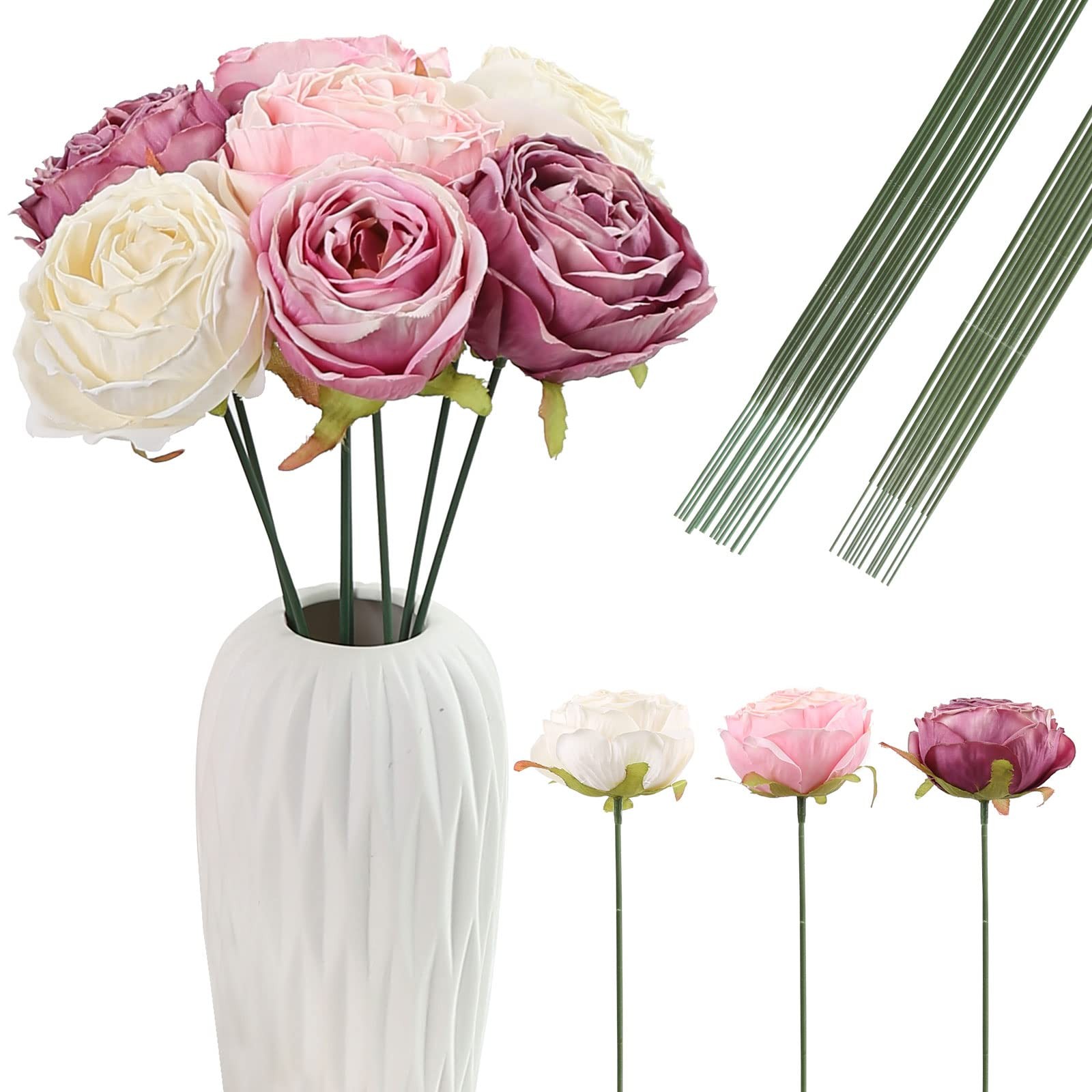 200PCS Floral Wire Stems, 7.87inch/9.84 inch Dark Green Bouquet Stems 2mm Dia…