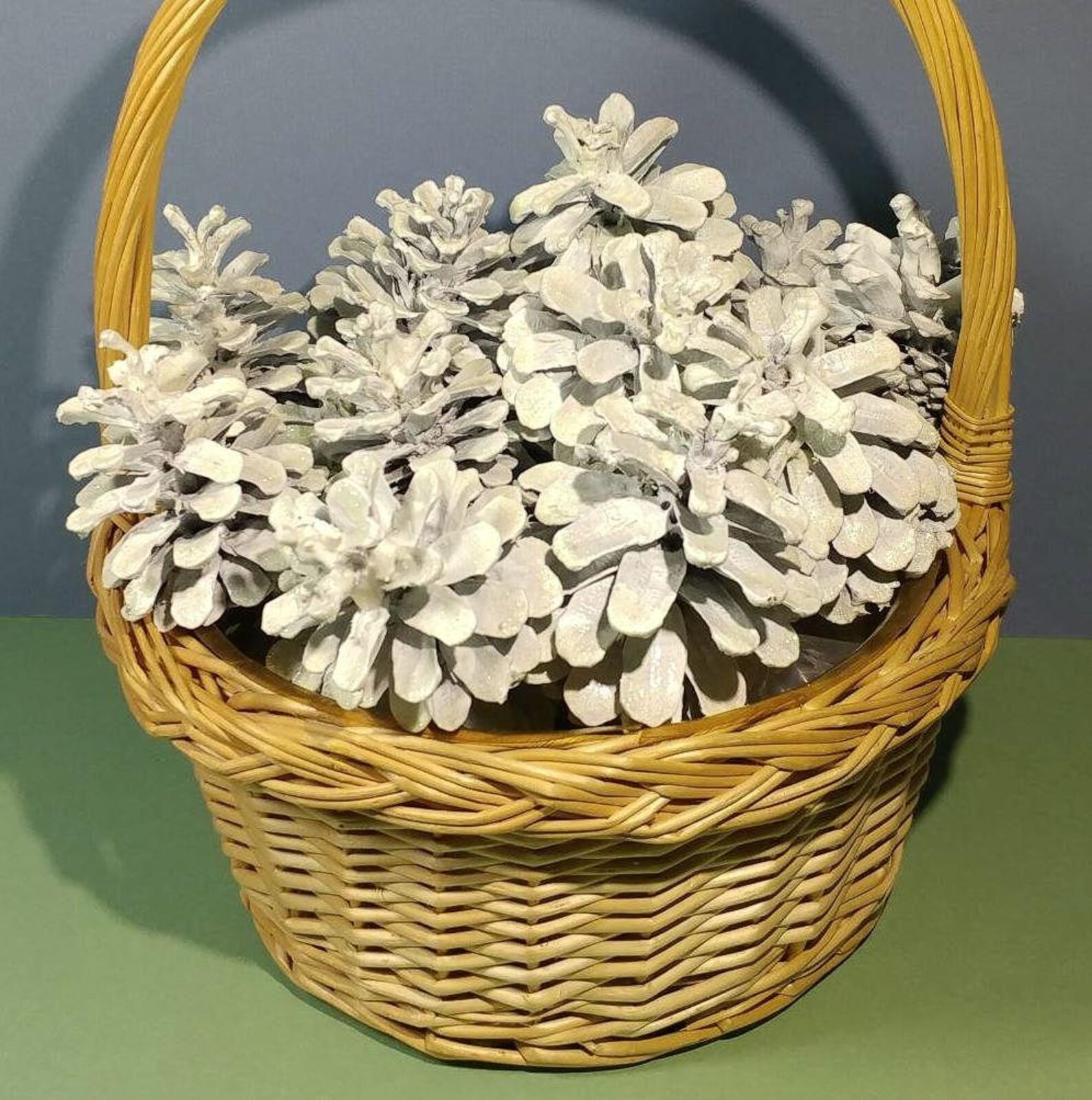 15 White Glowing in the Dark Glittered Pine Cones Hand Painted Natural Pinecones