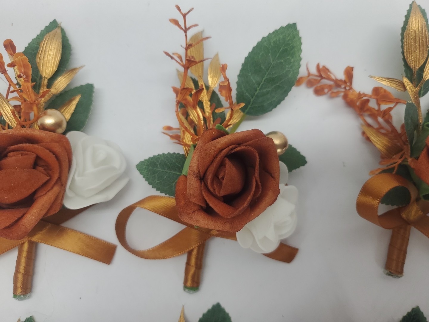 Burnt Orange Boutonniere for Men Set of 6 Wedding Prom Groom Groomsmen