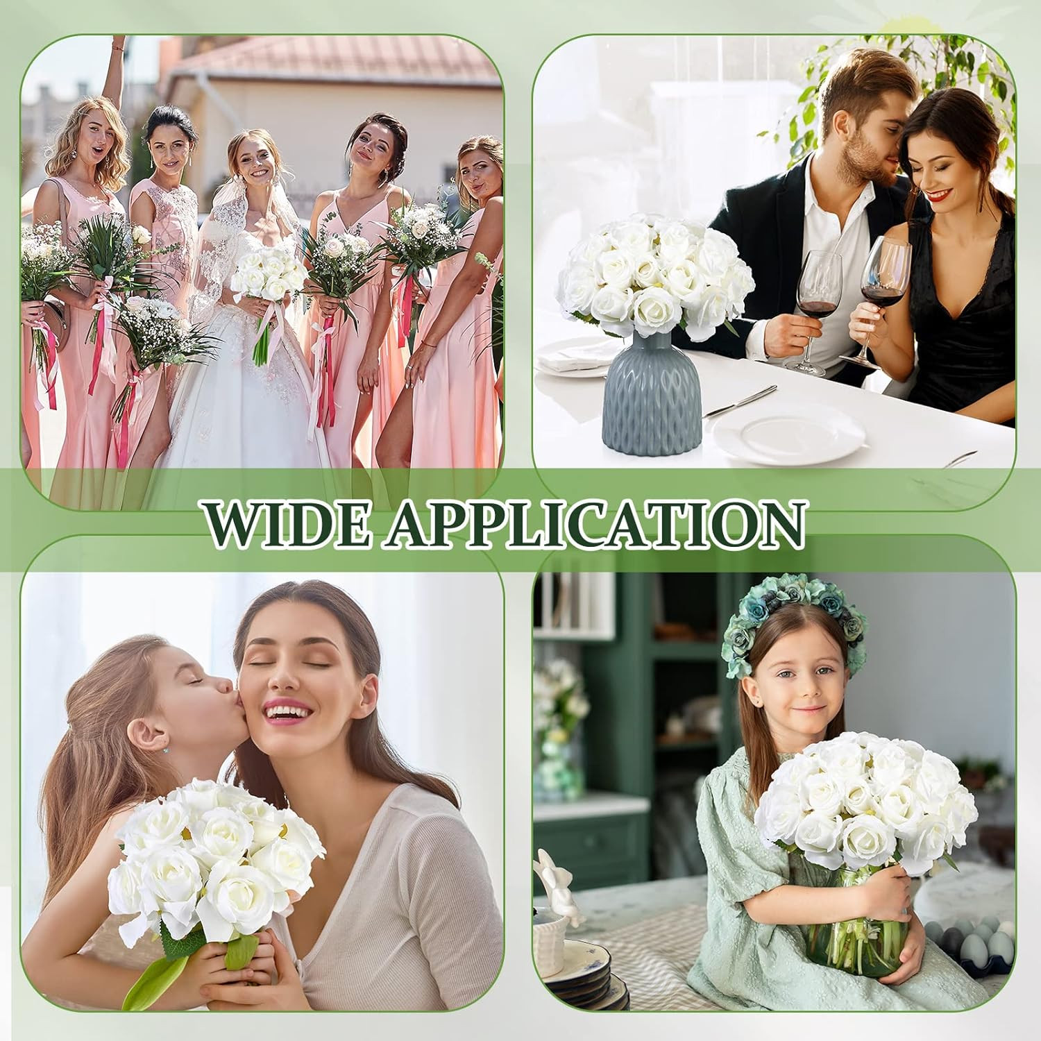 240 Pcs White Silk Artificial Rose Flowers for Weddings & Home Decor