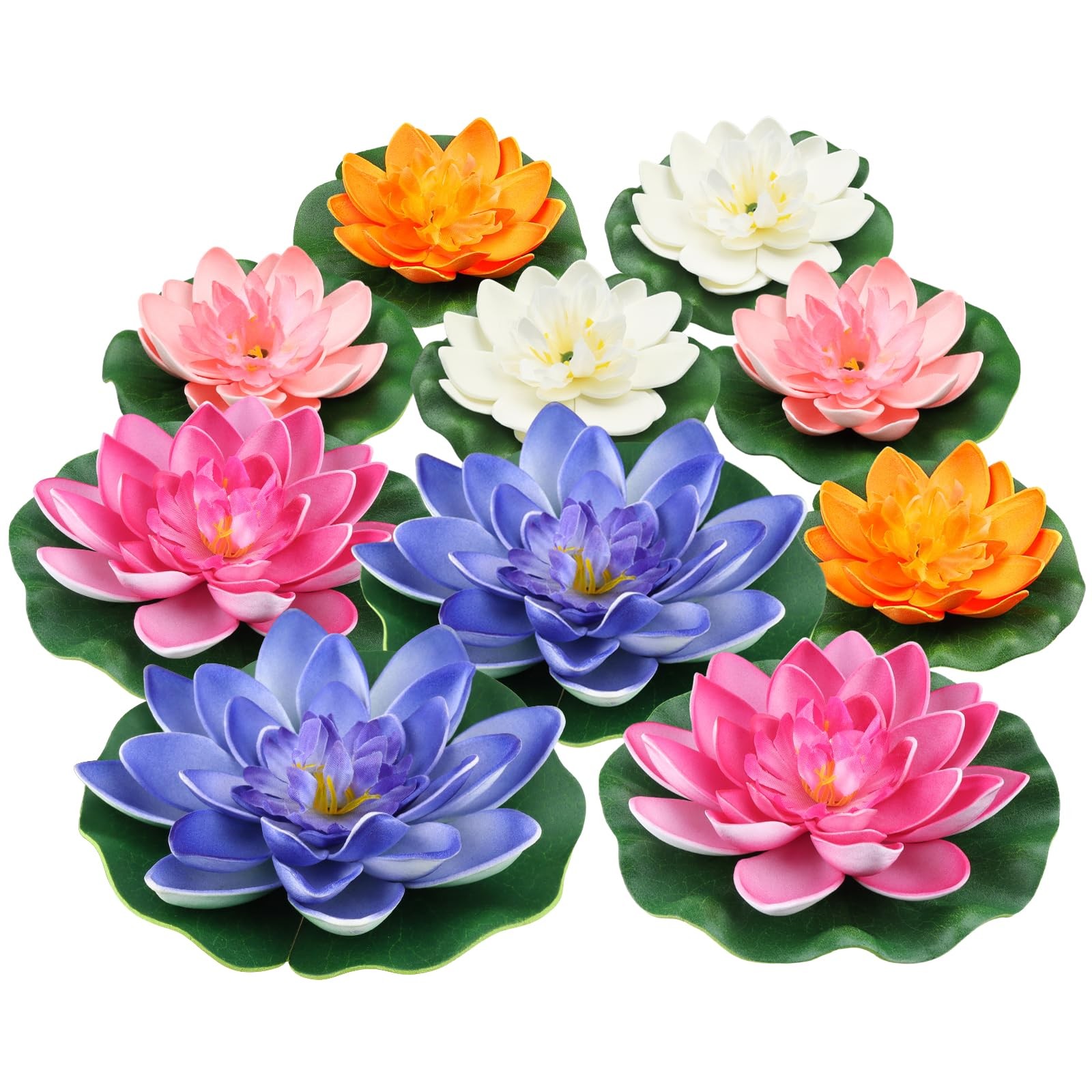 10PCS 3 Sizes Artificial Foam Lotus Floating Flowers with Water Lily Pad Orna…