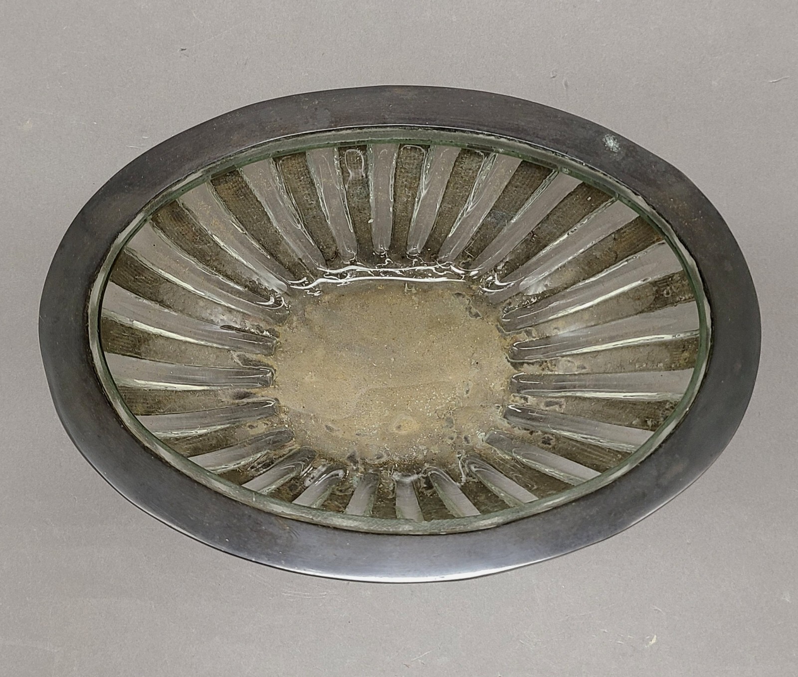 Compote Bowl Vase Bronze Oval Poured in Glass 6.5″W x 9″L x 3″High
