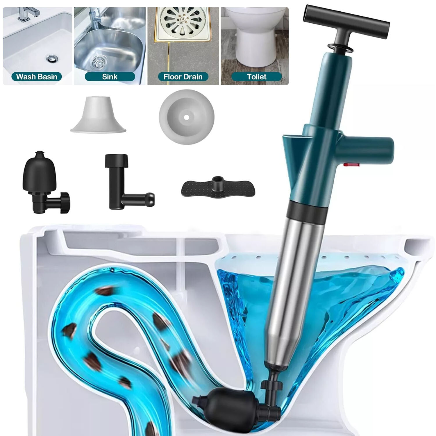 Toilet Plunger Drain Clog Remover Tools High Pressure Air Drain Blaster