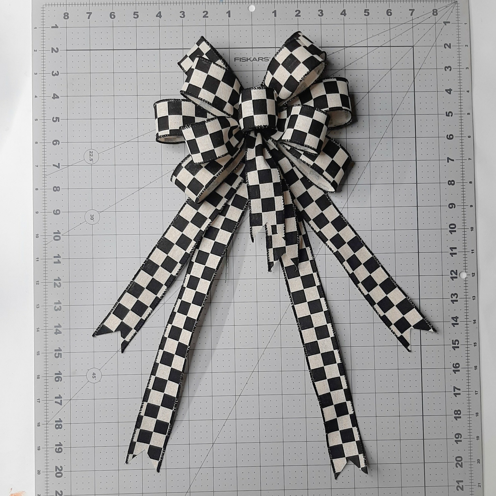 Wreath Bow, Black and White Check, Small