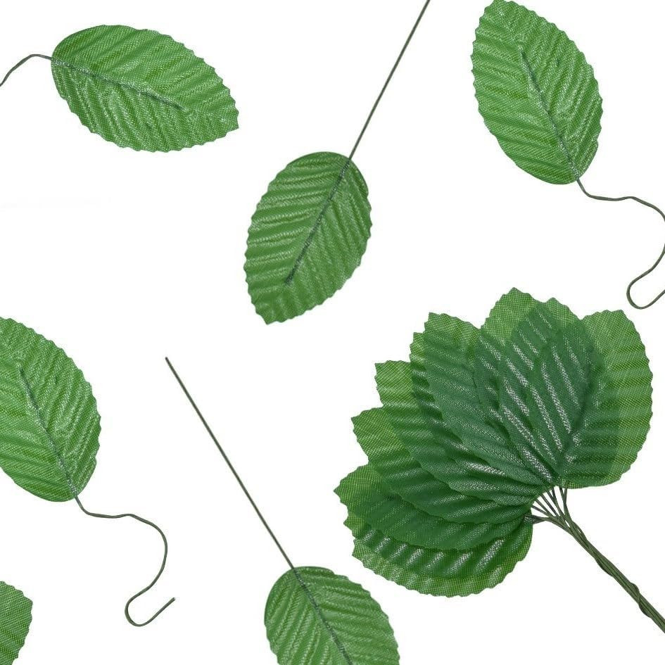 50Pcs Artificial Silk Leaf, Fabric Floral Fake Wire Crafts Leaves Faux Flowers f