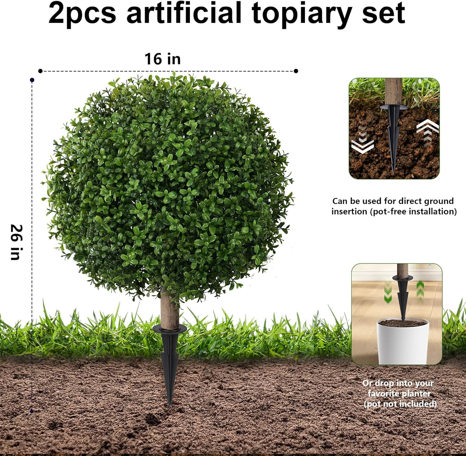 Set of 2 UV Resistant Artificial Eucalyptus Topiary Balls for Outdoor Decor